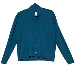 EILEEN FISHER Women's Size S Teal Blue Cardigan Sweater Rayon Blend Button Front
